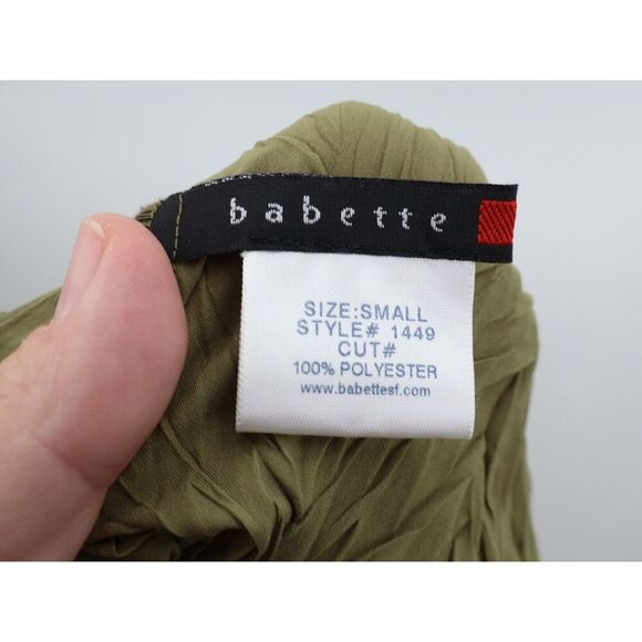 Babette Crinkled Stretch Snap Front Long Sleeve Blouse Shirt Top Size S Green - Picture 3 of 6